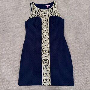 Lilly Pulitzer Tana Shift Dress, True Navy/Soutache Gold, Size 6 style # 25138